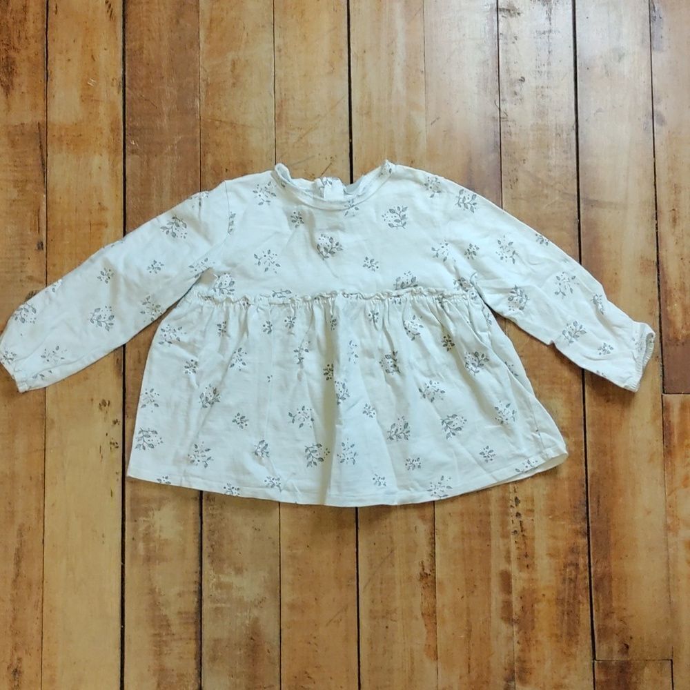 Zara shirt 3T long sleeve cotton shirt white floral peplum spring boho